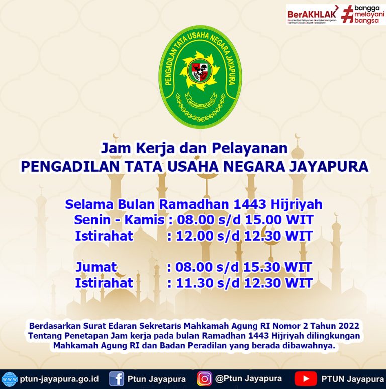 PENETAPAN JAM KERJA PADA BULAN RAMADHAN 1443 HIJRIAH TAHUN 2022