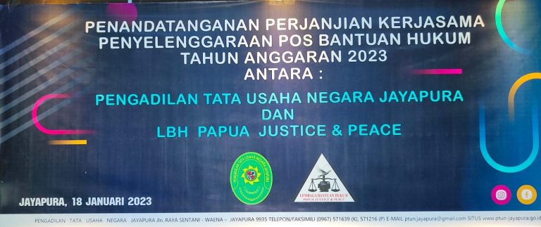 Penandatanganan Perjanjian Kerjasama Penyelenggaraan Pos Bantuan Hukum  (Posbakum) pada Pengadilan Tata Usaha Negara Jayapura Tahun Anggaran 2023