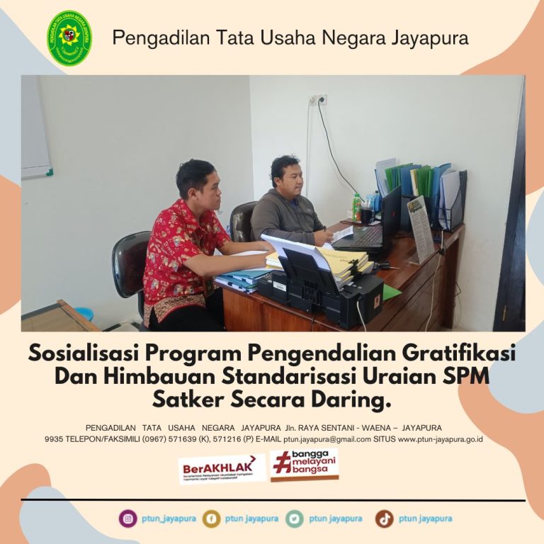 Sosialisasi Program Pengendalian Gratifikasi dan Himbauan Standarisasi Uraian SPM Satker Secara Daring