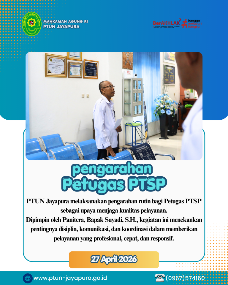 Perkuat Profesionalisme Pelayanan, PTUN Jayapura Gelar Pengarahan Rutin bagi Petugas PTSP