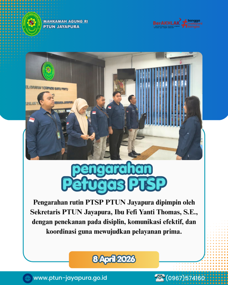Pengarahan Rutin PTSP PTUN Jayapura Perkuat Kualitas Pelayanan Publik
