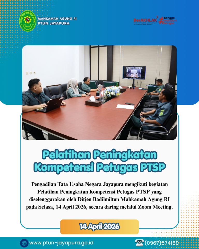 PTUN Jayapura Ikuti Pelatihan PTSP oleh Ditjen Badilmiltun MA RI Secara Daring