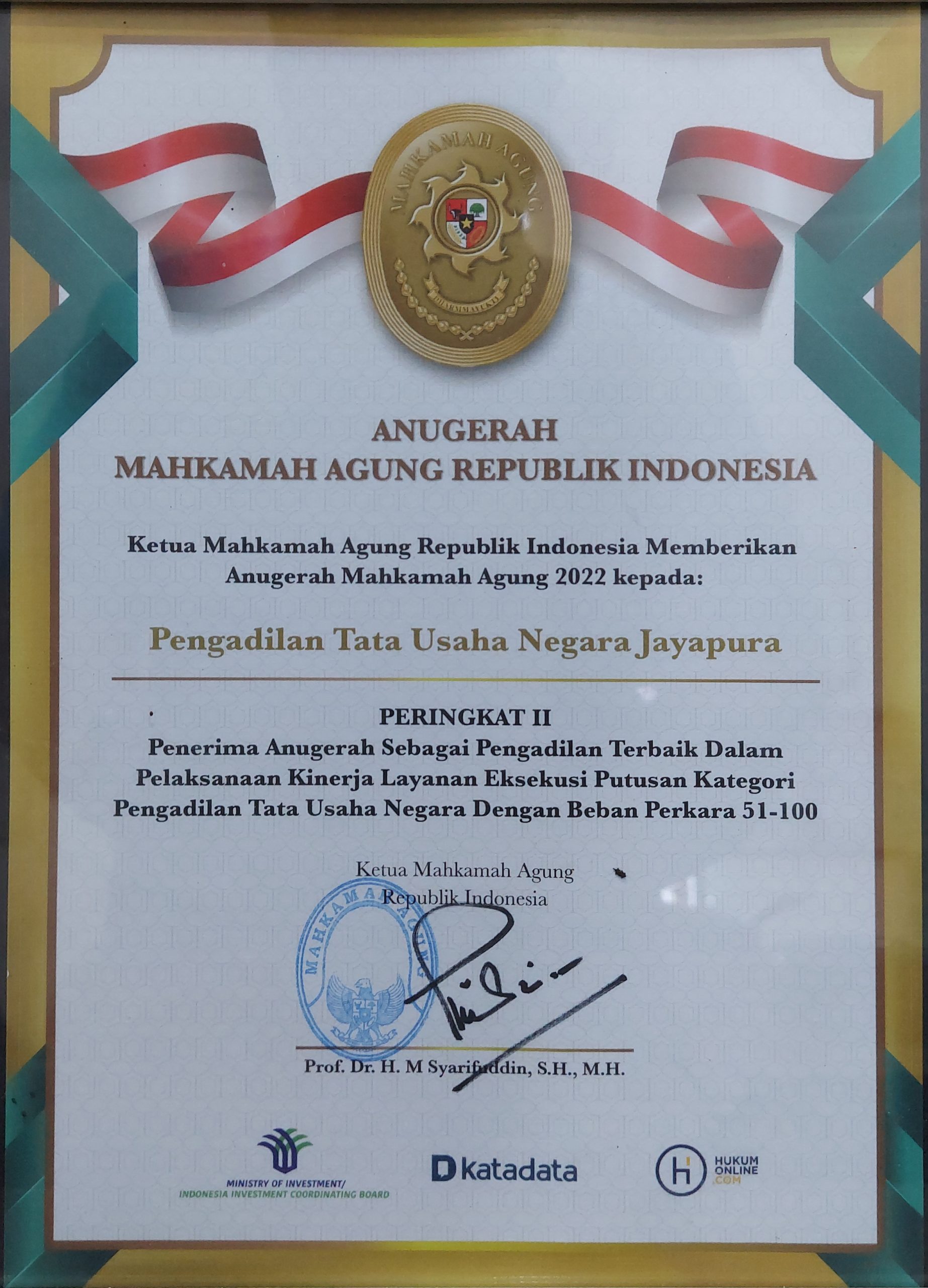 Elementor #8 218 PIAGAM PENGHARGAAN KINERJA LAYANAN TAHUN 2022 scaled